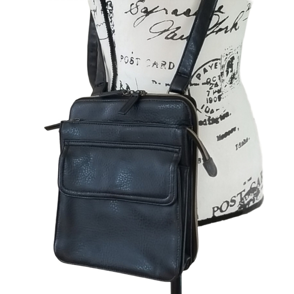 Relic Black pebble Vegan Leather Crossbody Bag